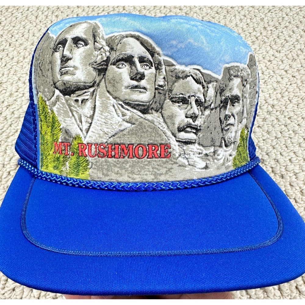Vtg Kandi Tops Mount Rushmore Hat Mens Blue Rope Mesh Trucker Snapback Cap